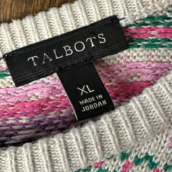 Talbots Fair Isle Multicolor Colorful Striped Crewneck Full Zip Back Sweater XL - Picture 4 of 5